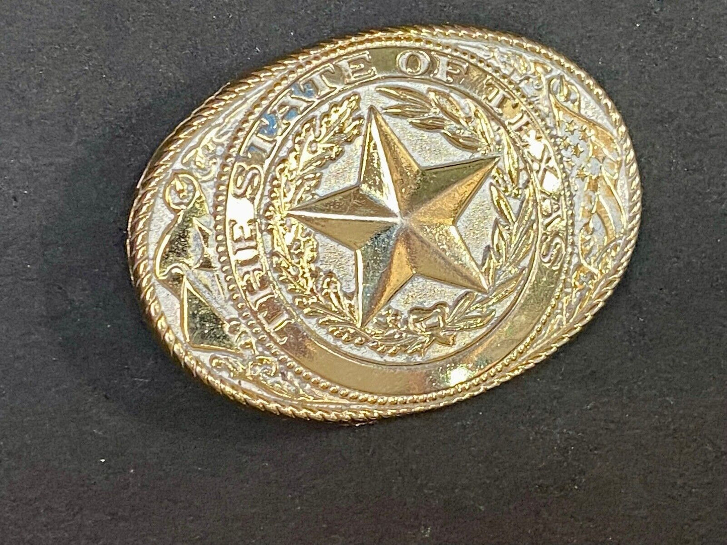 The Great State Of Texas Star Commemorative Gold & Cream Color Belt Buckle