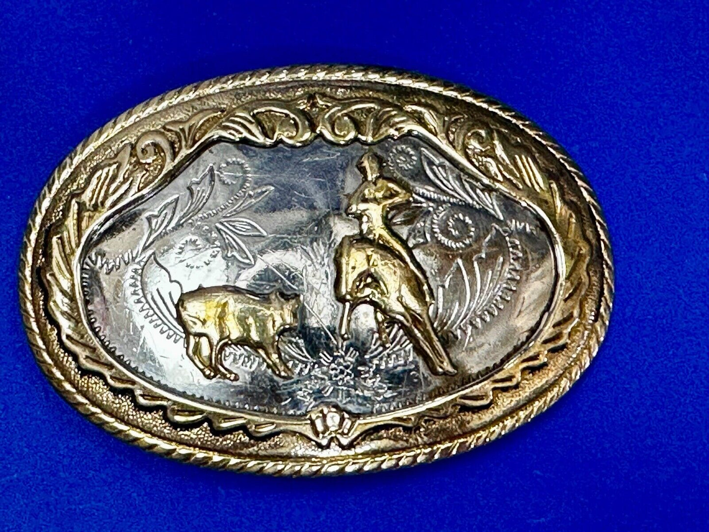 Beautiful Cowboy Ropeing Scene Vintage German Silver Belt Buckle - Awesome Detai