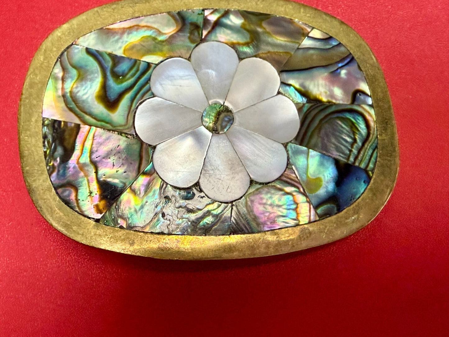 Beautiful Flower - Inlay Inlaid Mother Of Pearl And Abalone Shell Belt Buckle