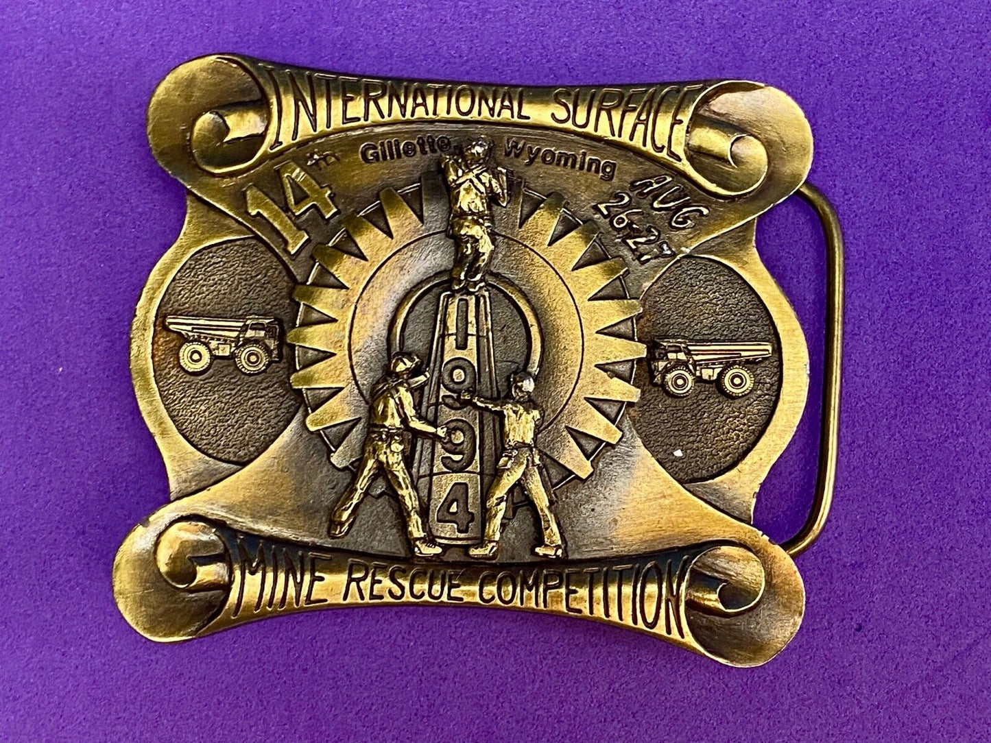 Vintage 1994 - International Surface Mine rescue competition belt buckle OWNCO