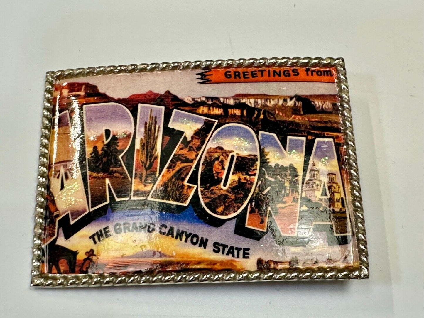 The Beautiful State of Arizona AZ post card style picture belt buckle