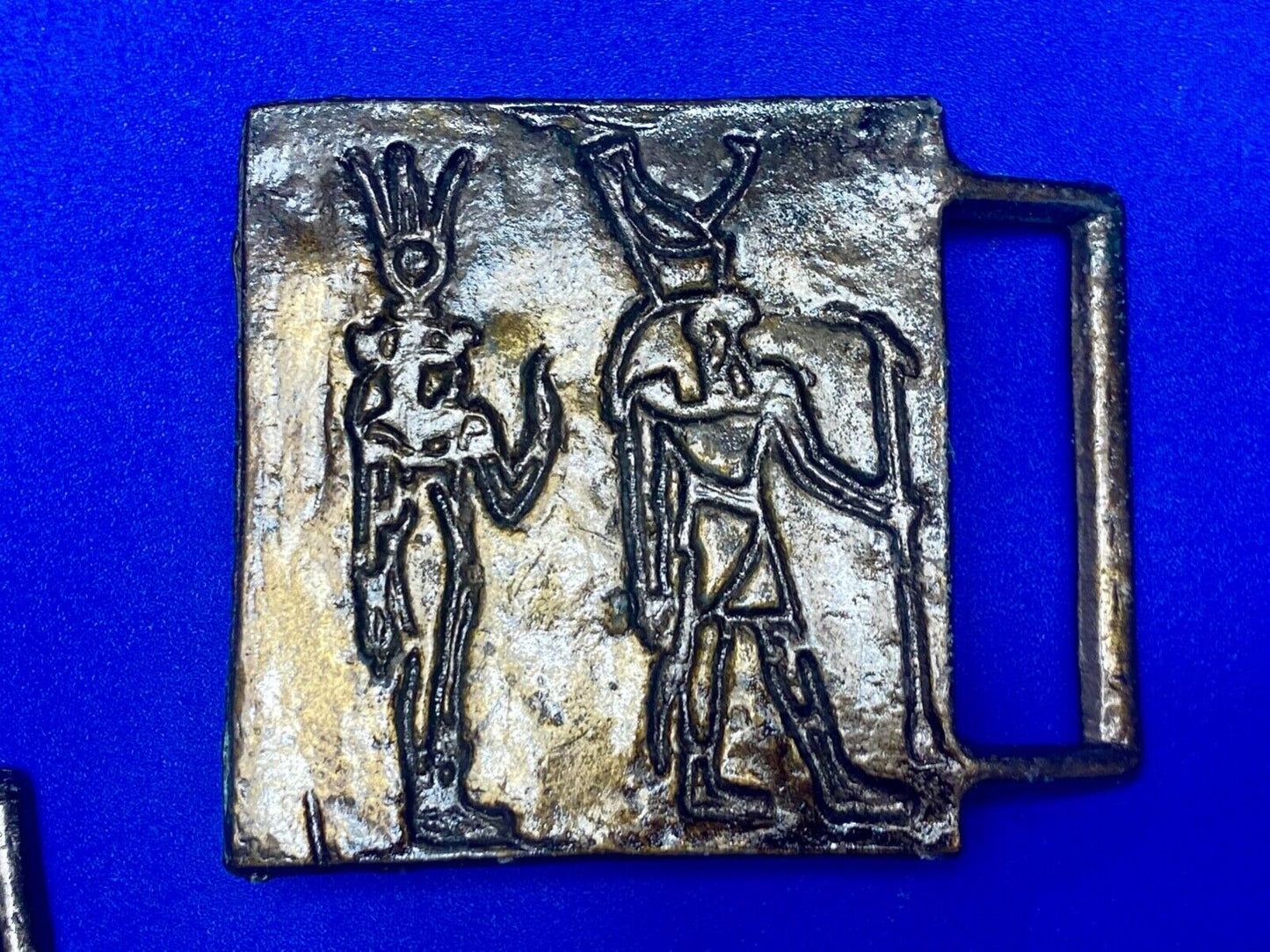 Two Tribal Warriors Indian figures? accoral marked numbered belt buckle