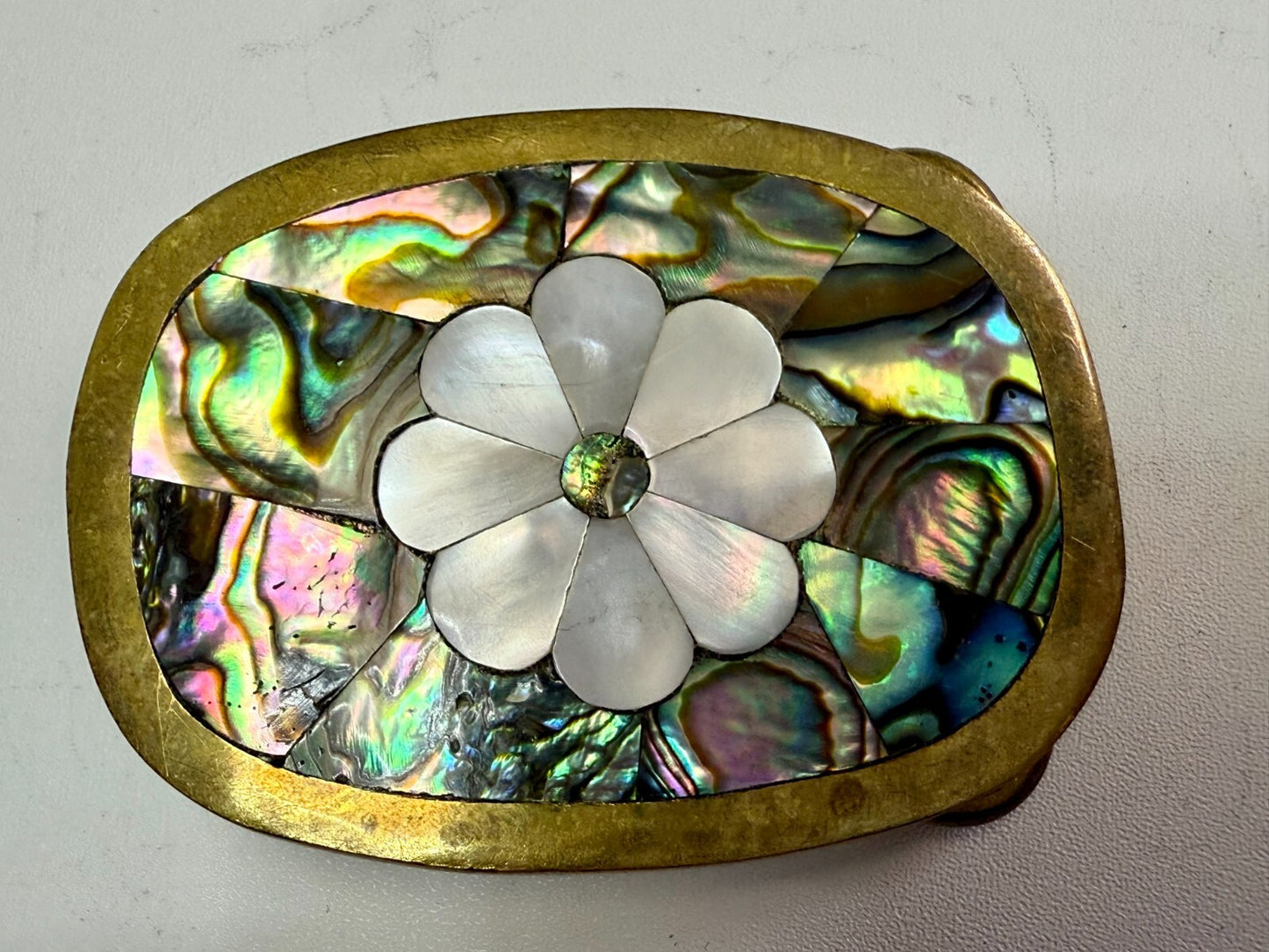 Beautiful Flower - Inlay Inlaid Mother Of Pearl And Abalone Shell Belt Buckle