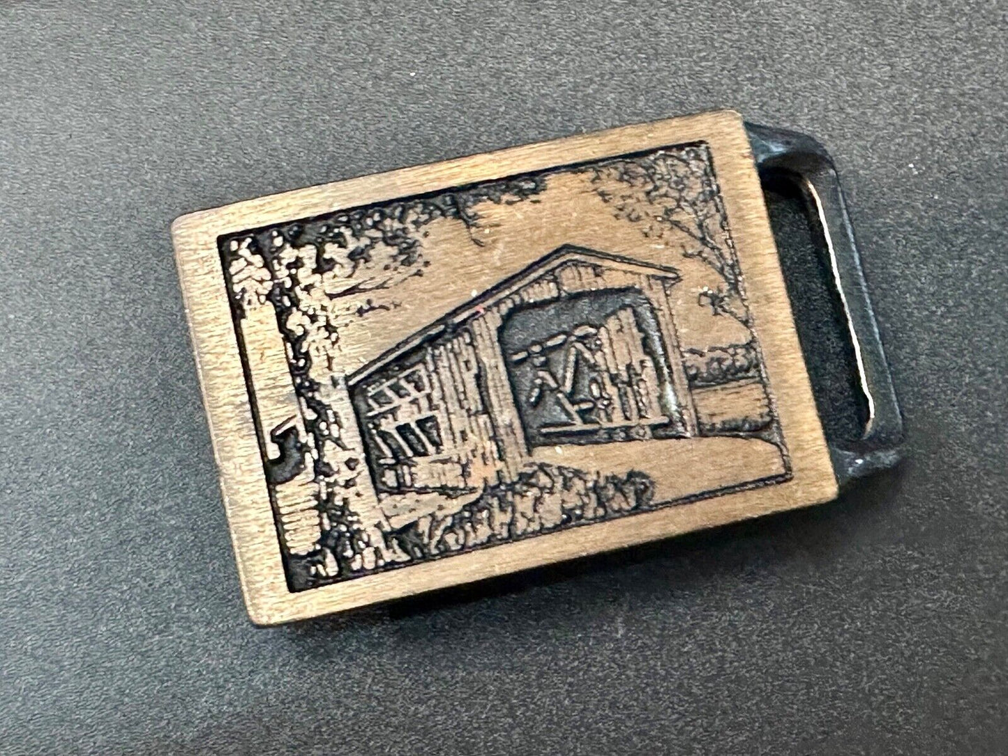 Tech Ether Guild Langley Bridge Covered Bridges Hippie Solid Brass belt buckle