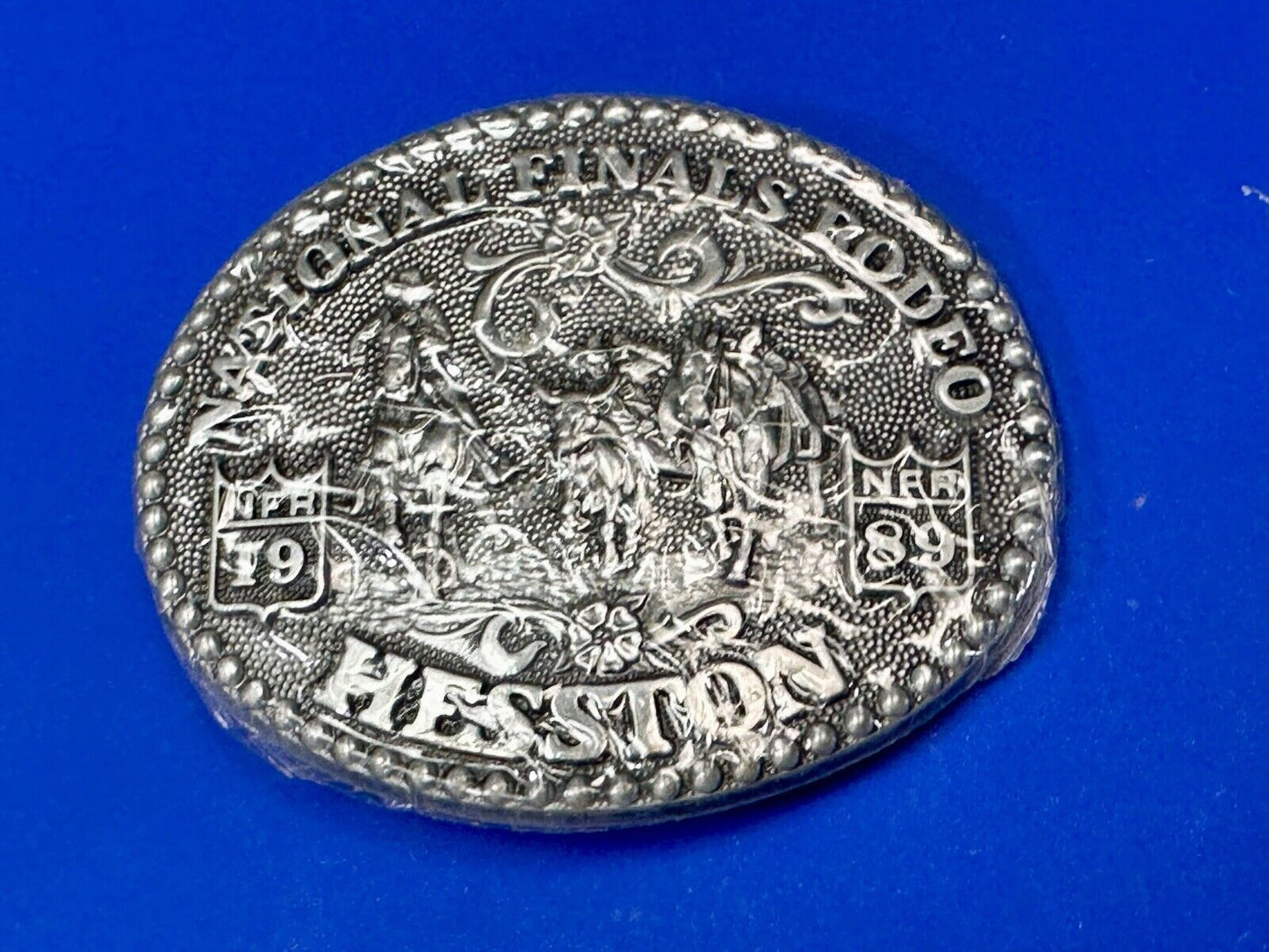 1989 NFR Rodeo Vintage Hesston Belt Buckle Steer Wrestling New Nos