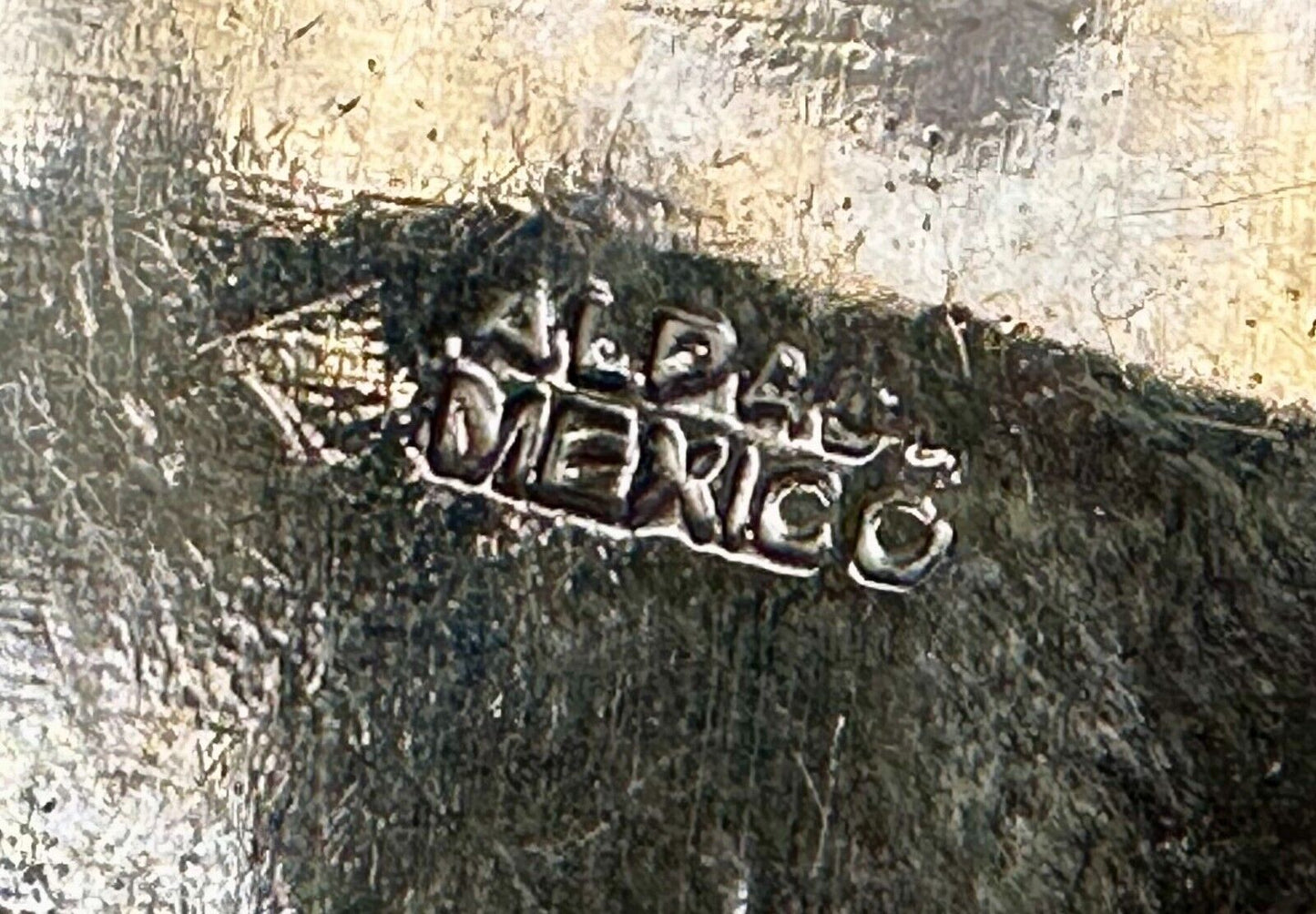 Artisan Natural Abalone Shell Vintage Belt Buckle Stamped Alpaca Mexico