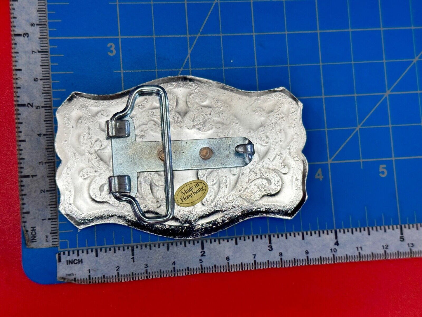 Vintage Covered Wagon - western two tone outlined ornate belt buckle