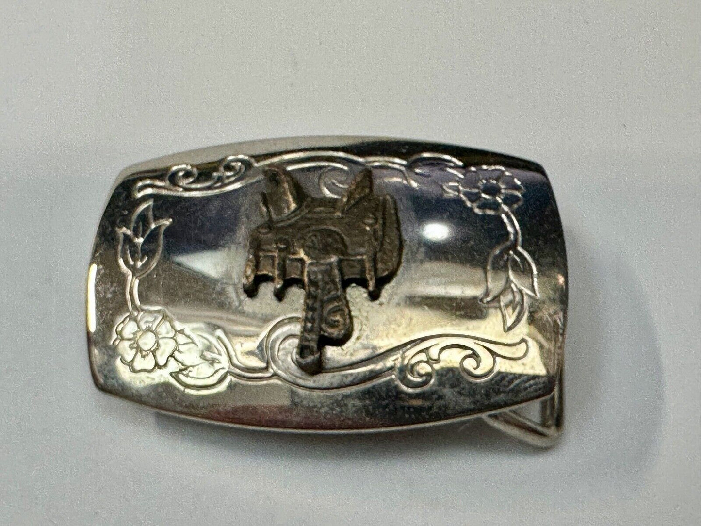 Vintage Cowboy Horse Saddle western two tone belt buckle