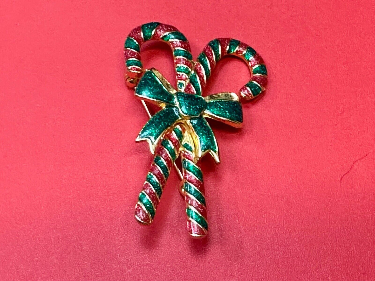 Vintage Candy Cain Pair with bow Christmas Holliday Brooch by AAI