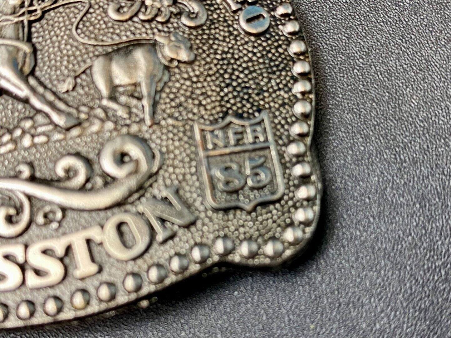1985 Hesston YOUTH size Nation Finals Rodeo NFR Cowboy belt buckle