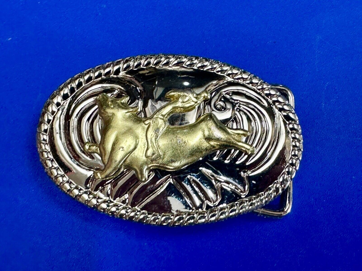 Vintage Cowboy Saddle Bronc western two tone oval belt buckle