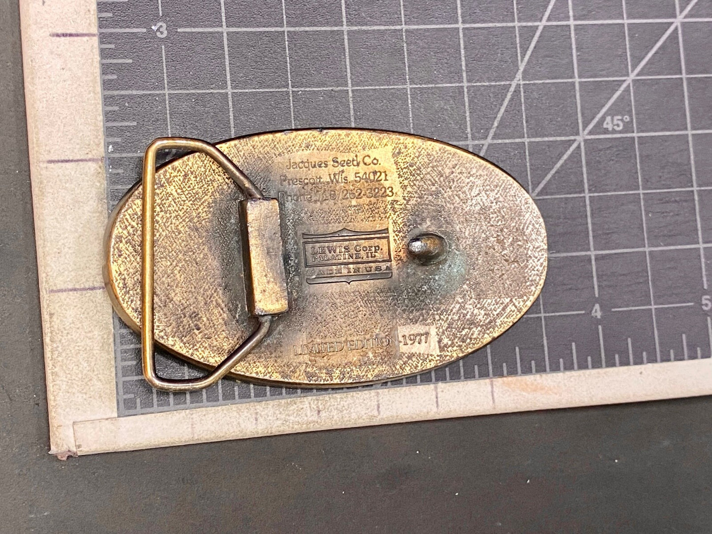 Vintage 1977 Jacques Seeds Farmers Feed The World Brass Tone Belt Buckle