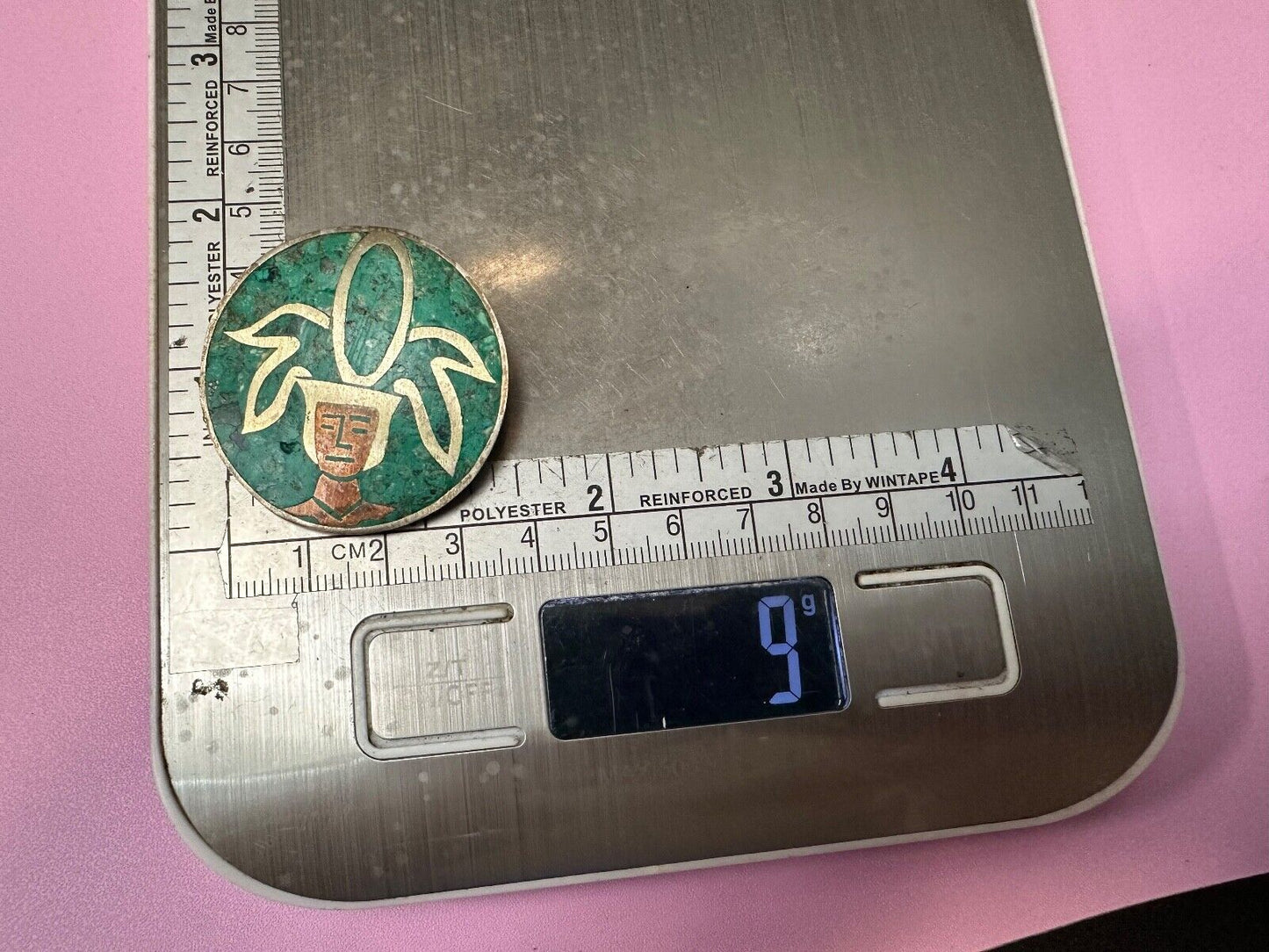 Beautiful Inlaid Person Figure Face sterling silver brooch - CPR Mexico 925