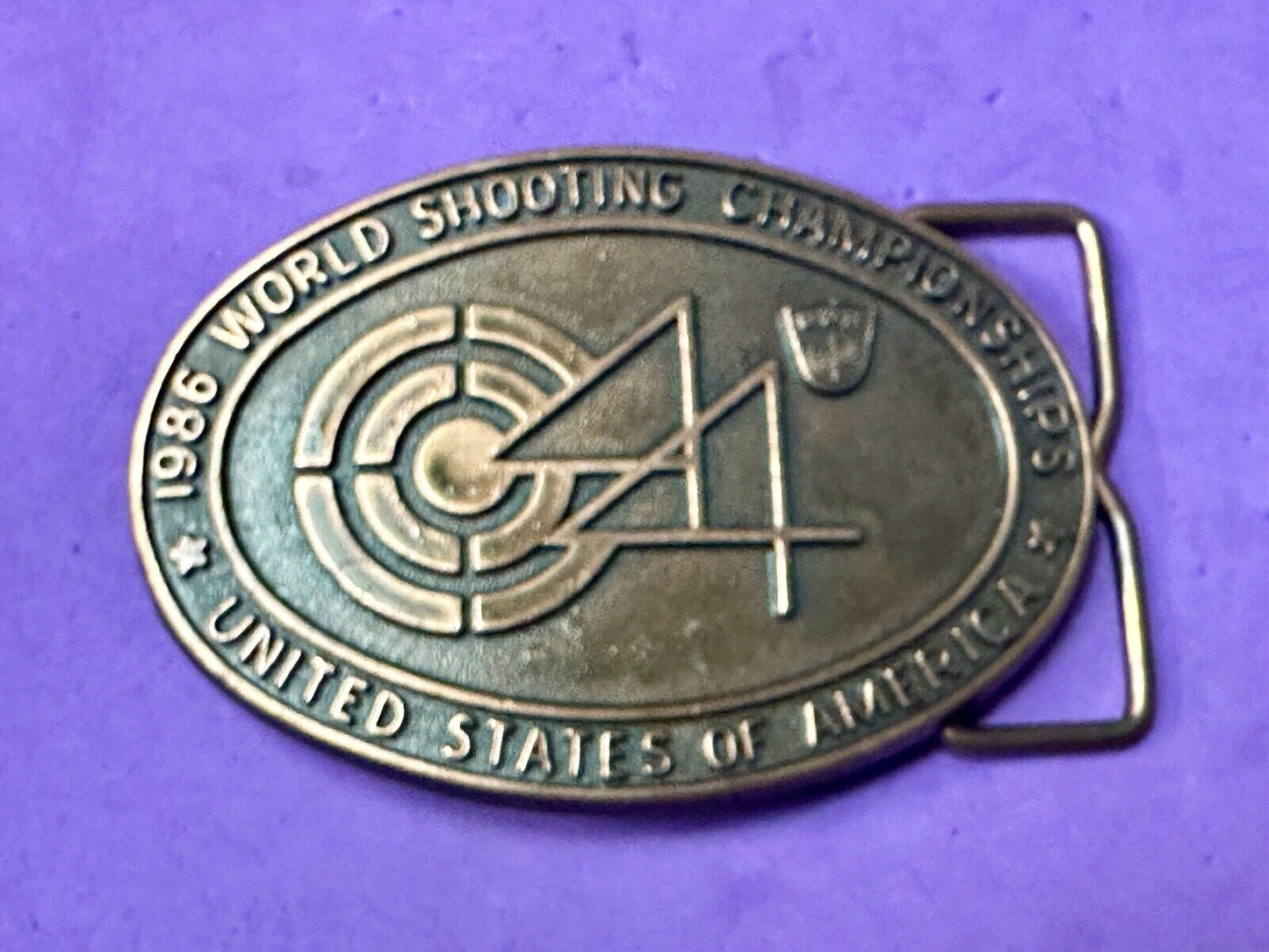 1986 Wold Shooting Championships USA belt buckle see back! Suhl East Germany