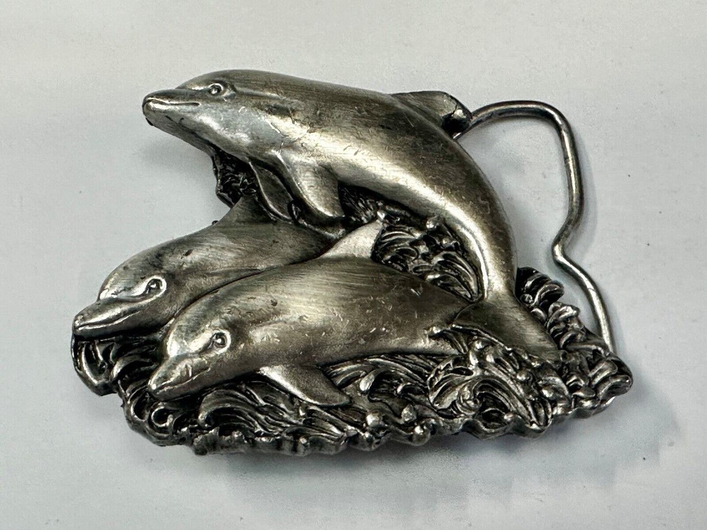 Three Jumping Dolphins Vintage 1970's Nature Love Bergamot Belt Buckle