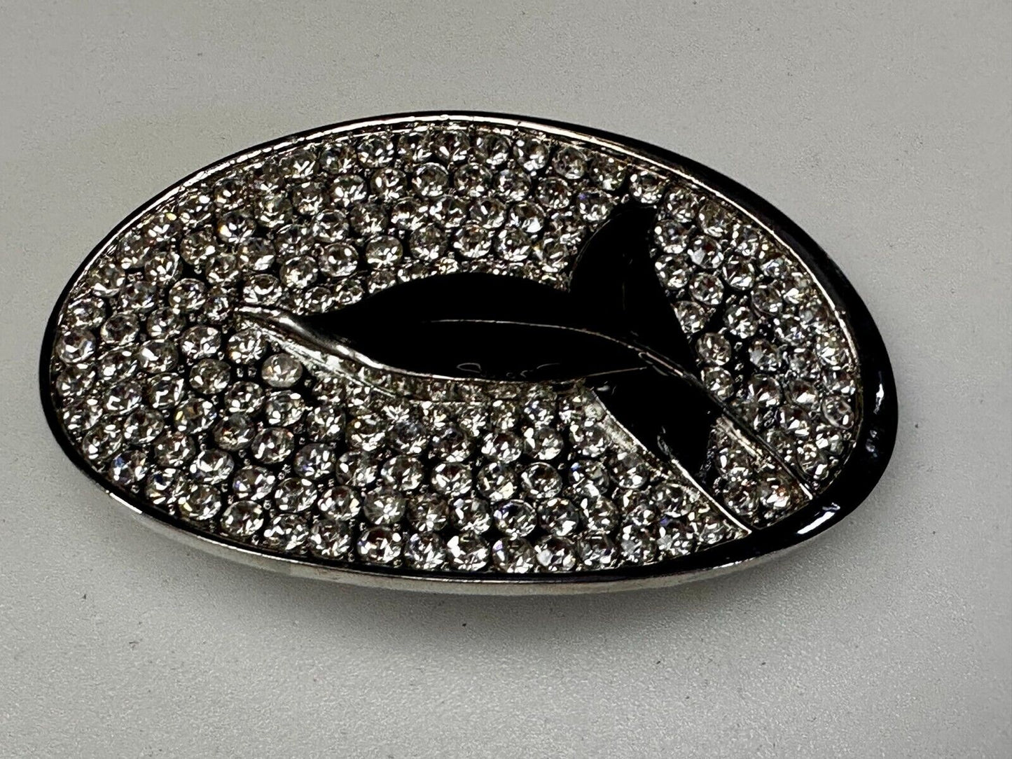 Black Leaf Design Silver Tone Clear Rhinestone Covered Oval Designer Belt Buckle