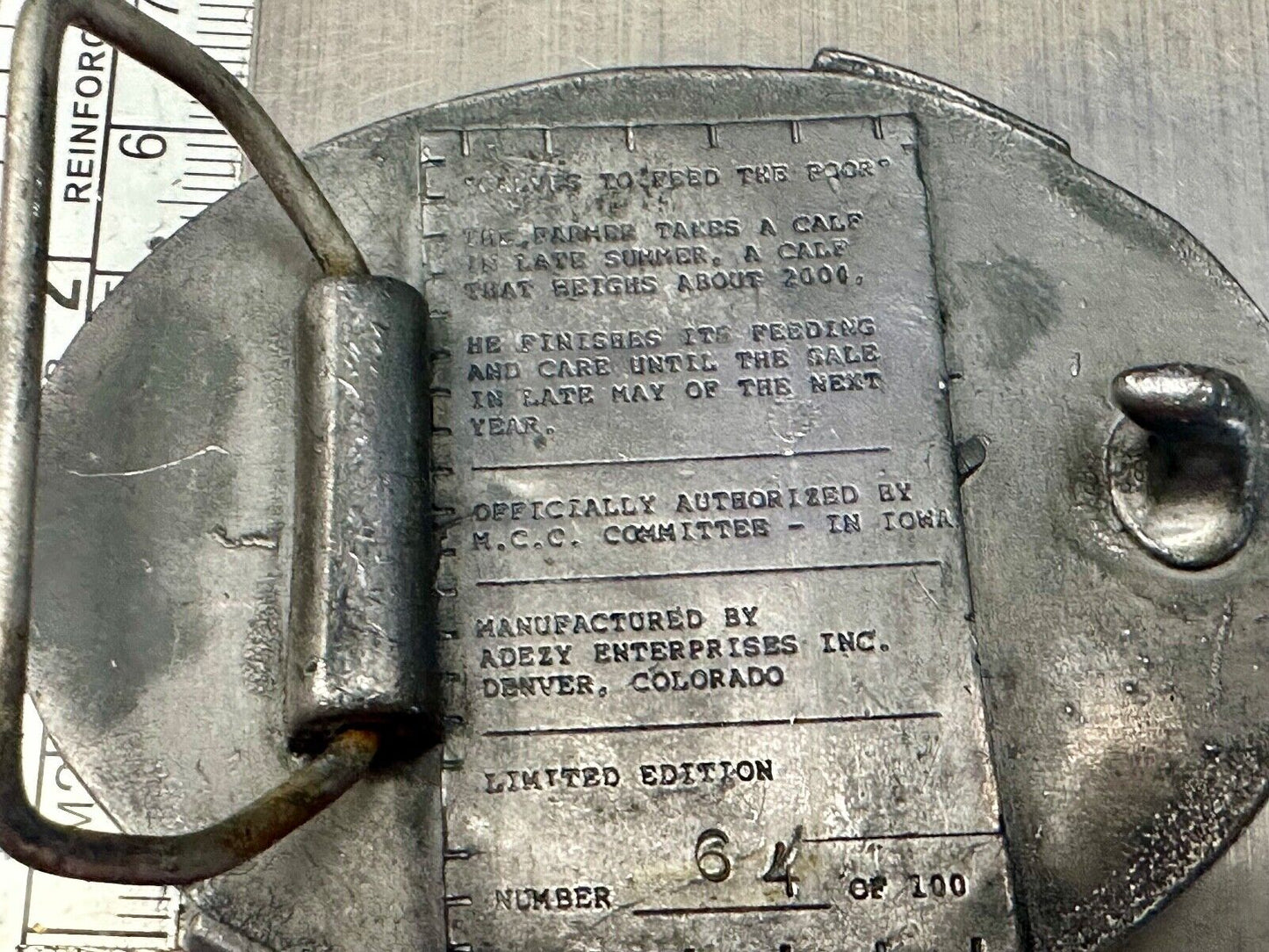 1990 Iowa MCC rebuff sale- Feed Calf to feed the poor belt buckle