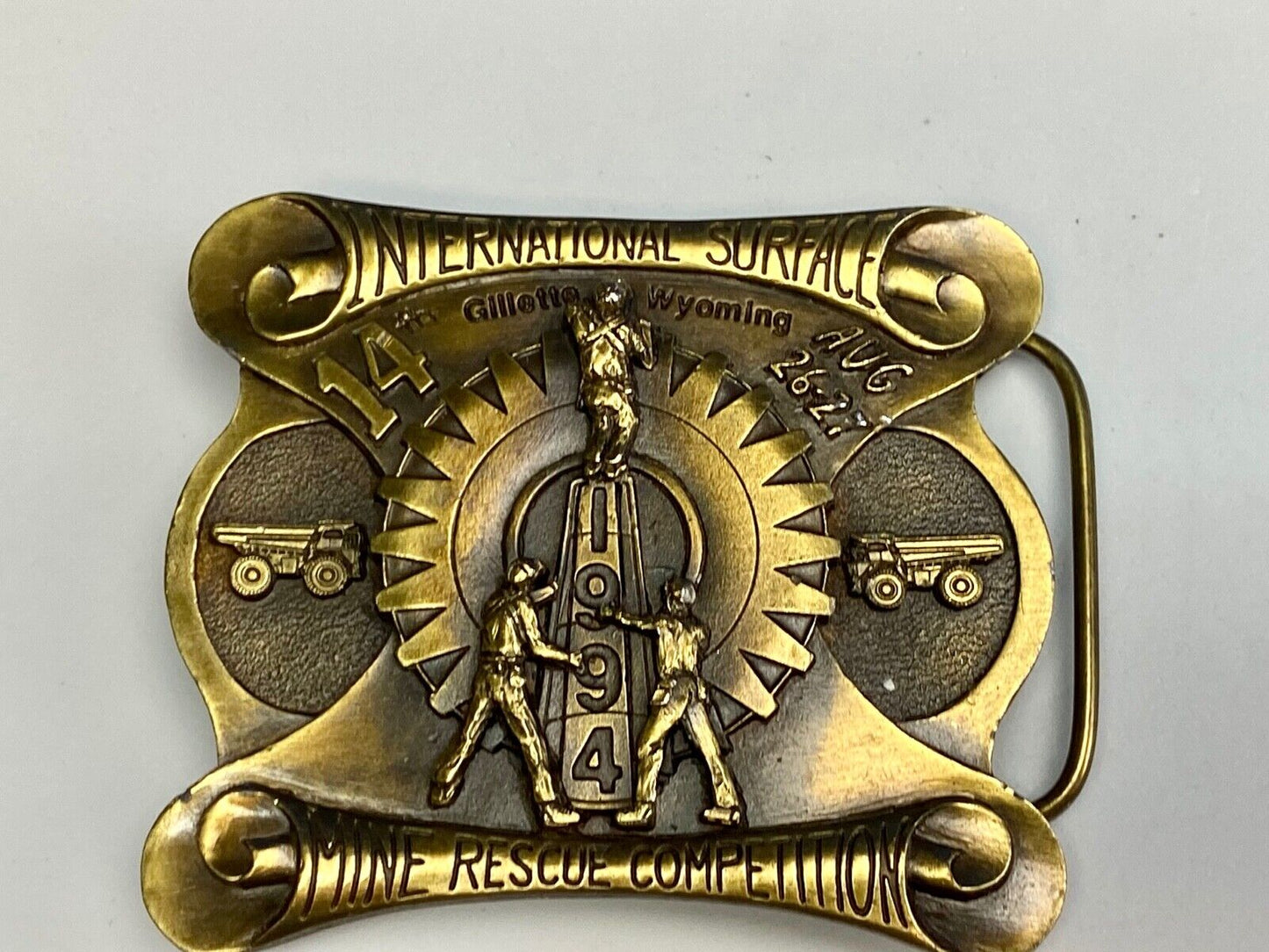 Vintage 1994 - International Surface Mine rescue competition belt buckle OWNCO