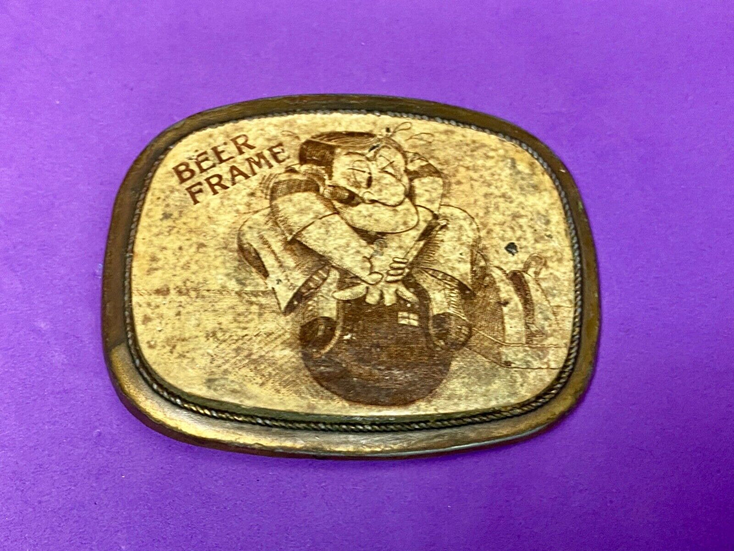 Beer Frame Bowling Novelty Cartoon Drawing Vintage Belt Buckle