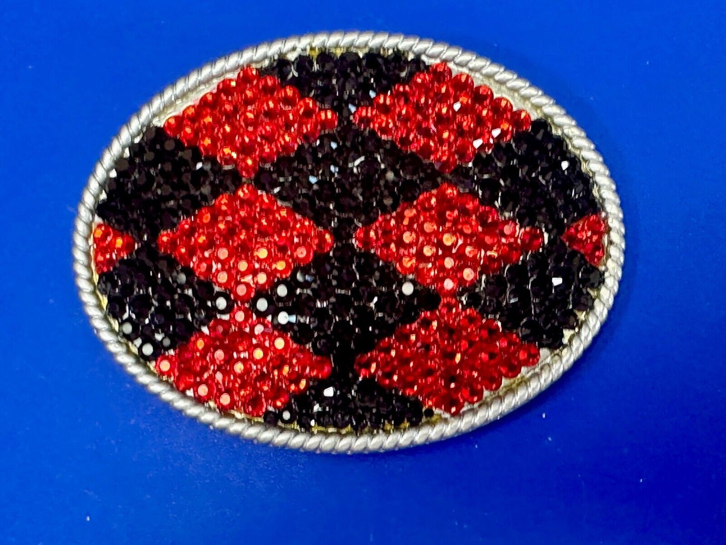 Black & Red rhinestone Checkerboard pattern covering 3.75" wide belt buckle