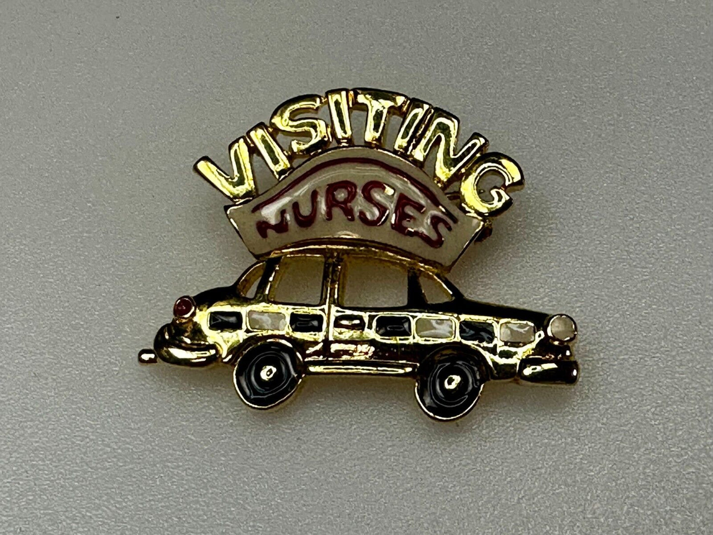 Traveling Nurses in Car Medical EMT Vintage Gold Tone Brooch / Pin by Ren