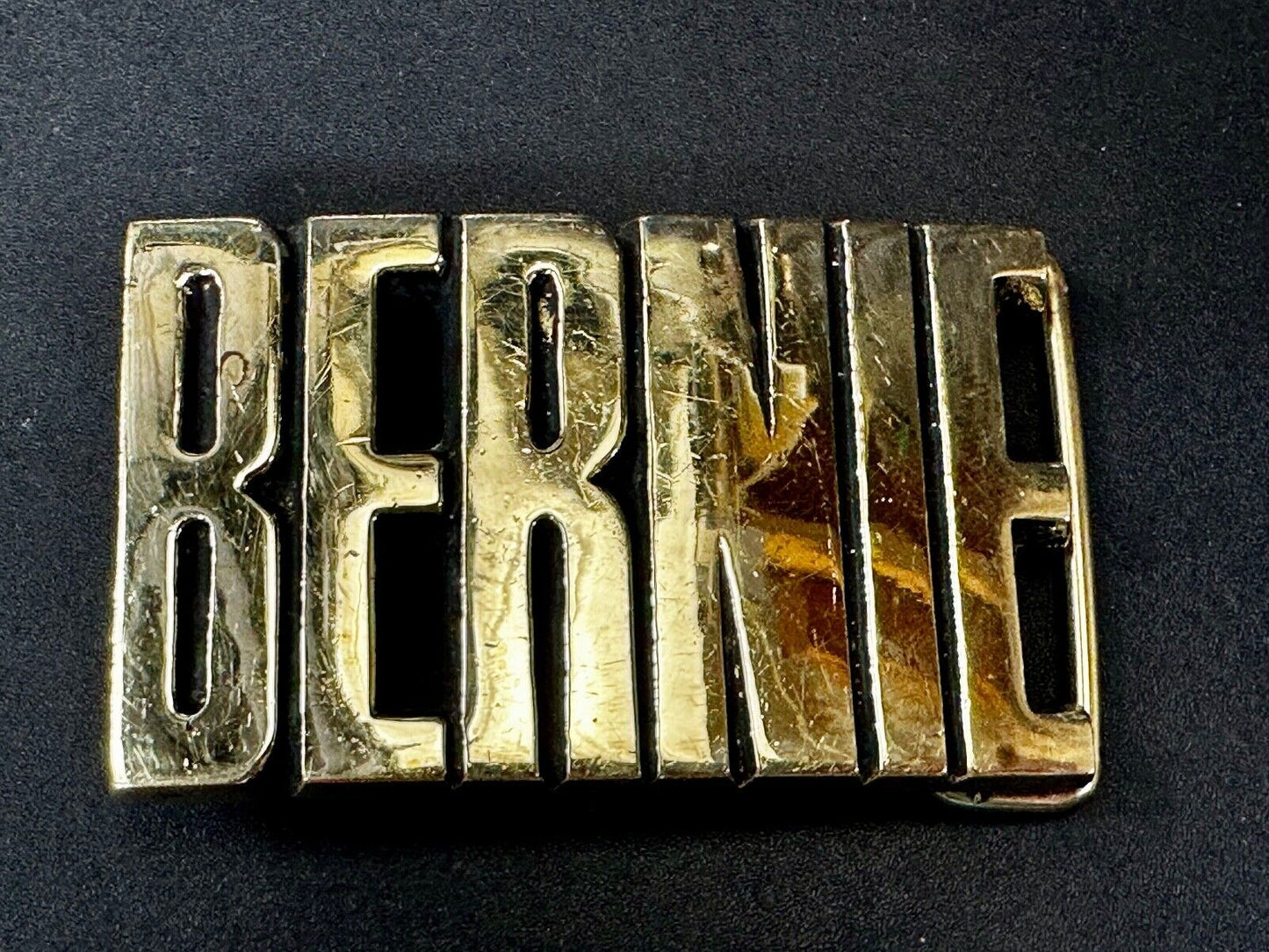 Bernie - Custom Block Letter Cutout Name Solid Brass Belt Buckle by Baron