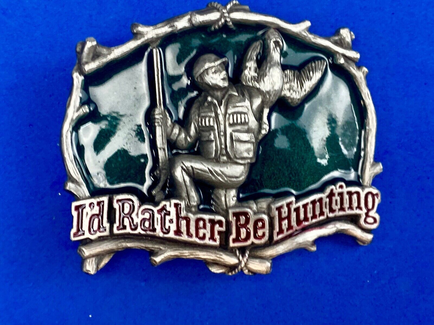 Vintage 1994 Great American USA Belt Buckle ~~ I'd Rather Be Hunting Quail gun