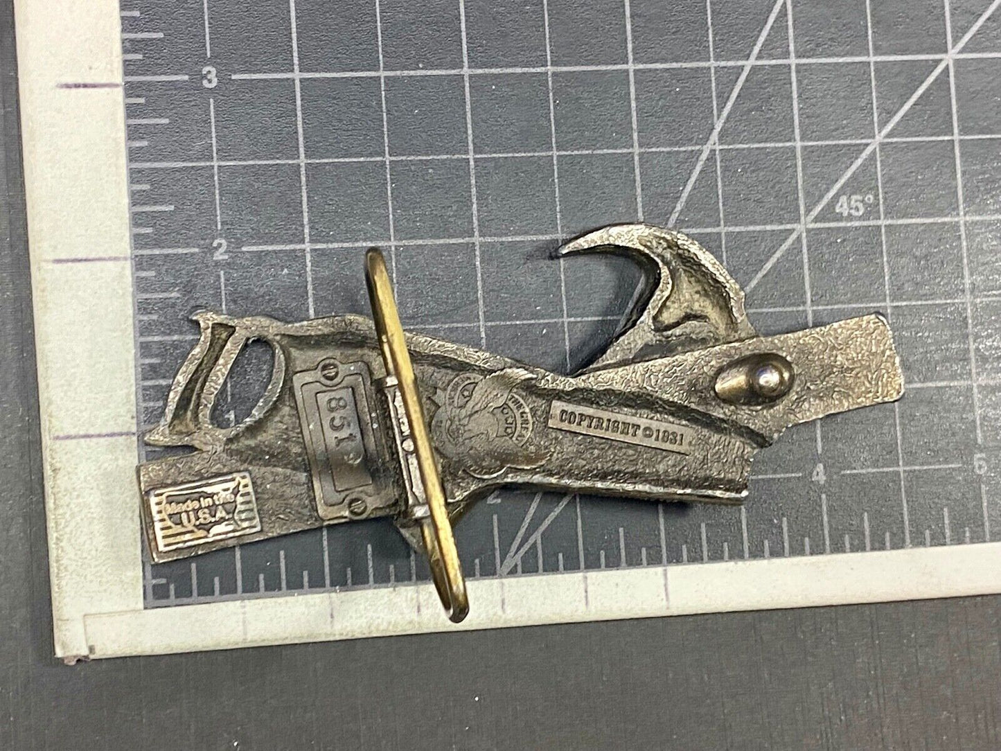 Vintage 1981 Great American Buckle Tools Belt Buckle Hammer Saw Level