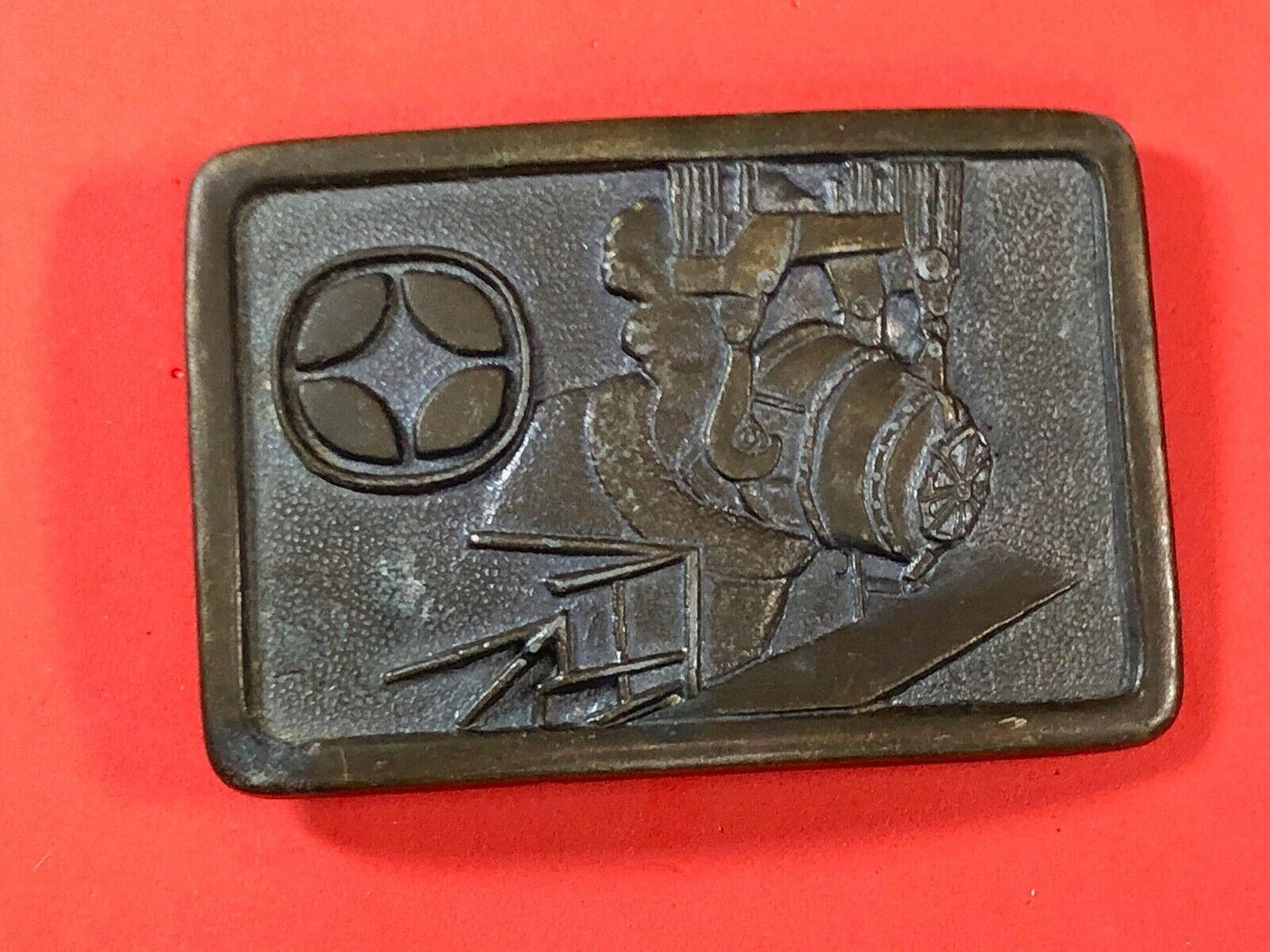 VINTAGE BRONZE 1977-1978 INLAND TOPS DINNER MINING BELT BUCKLE BY GEMCO