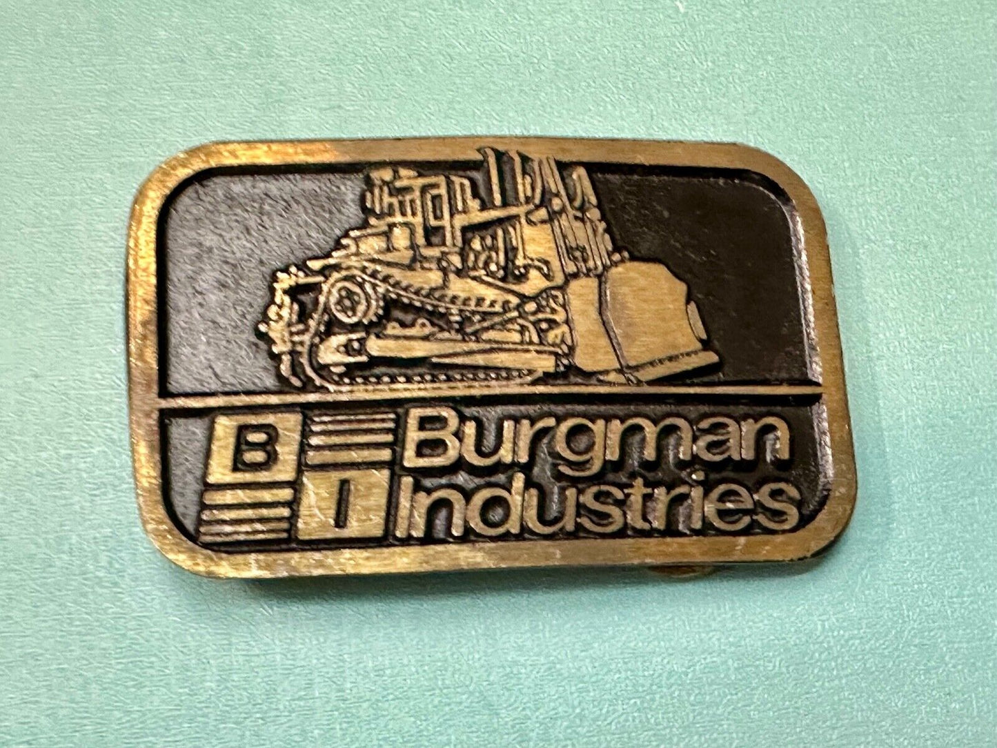 Vintage Burgman Industries Company Advertising brass Dynabuckle belt buckle
