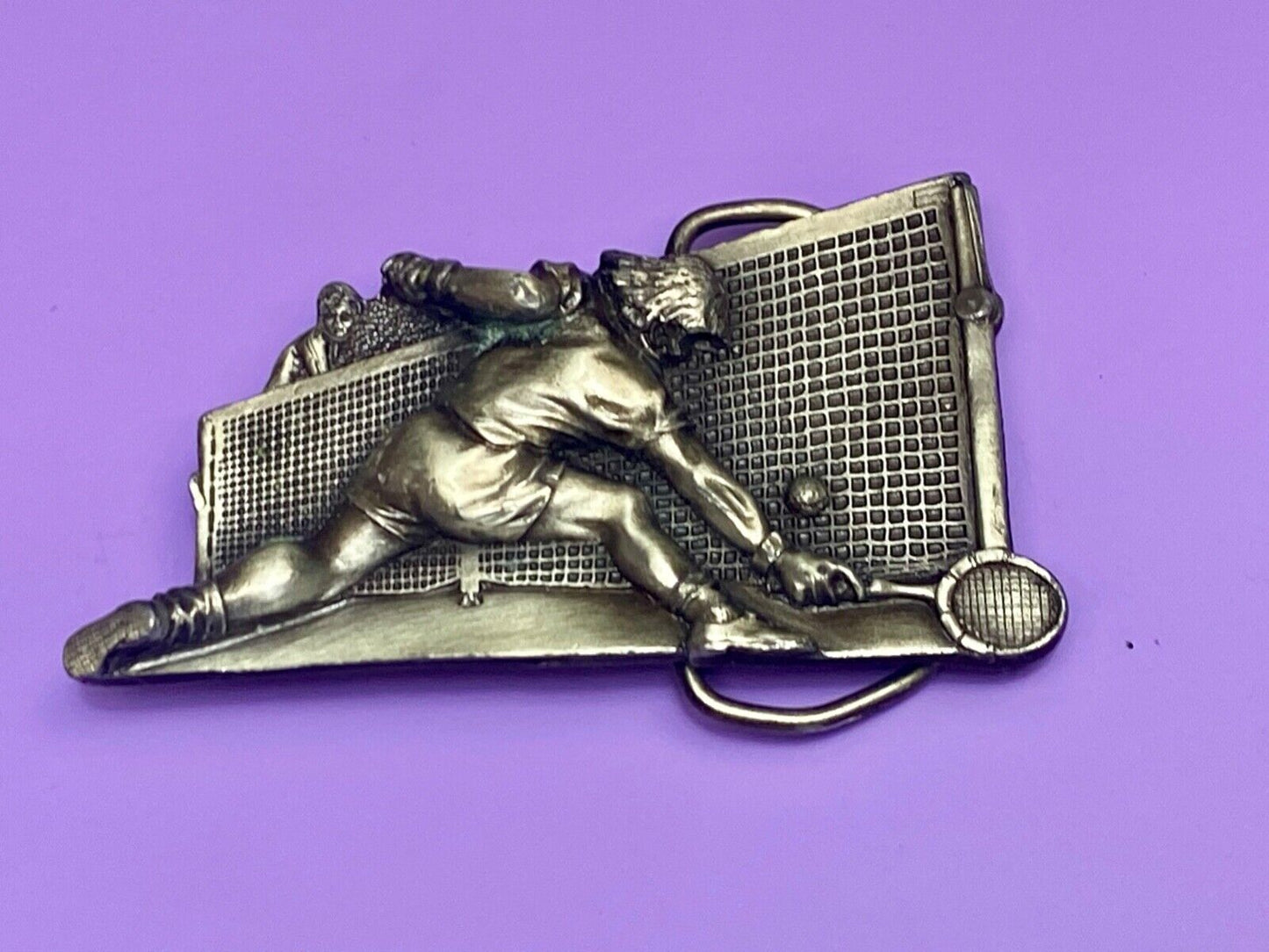 TENNIS sport game A-86 Vintage 1980 Bergamot brass works belt buckle