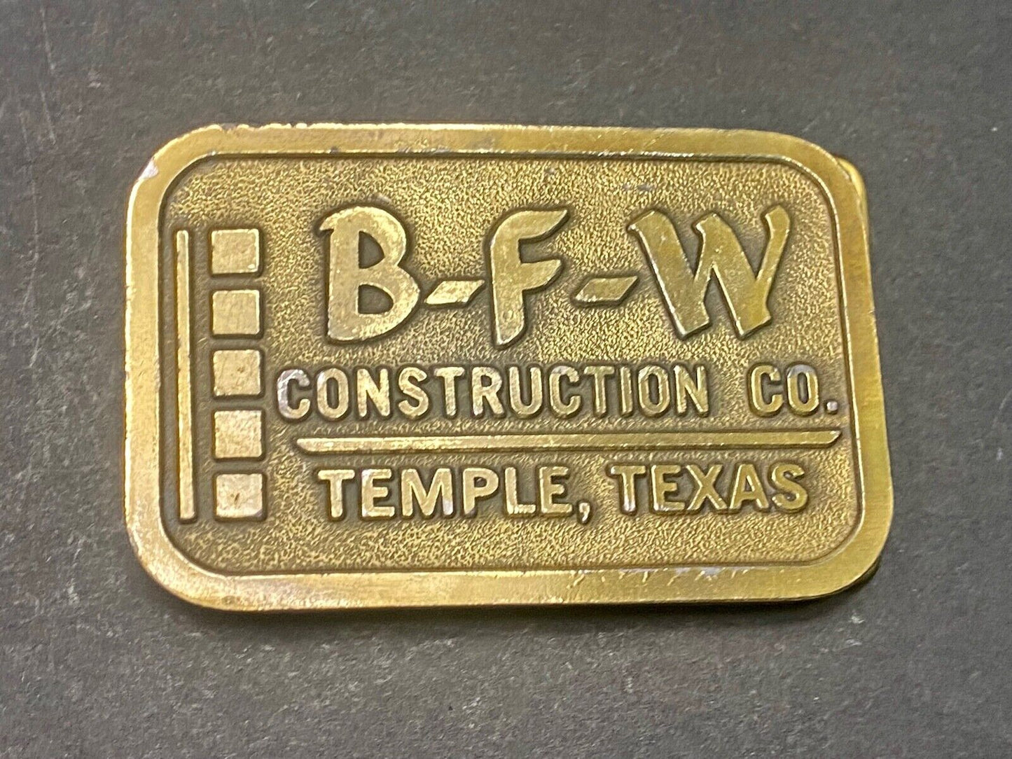 Temple Texas TX B-F-W Construction Company Advertising promo belt buckle