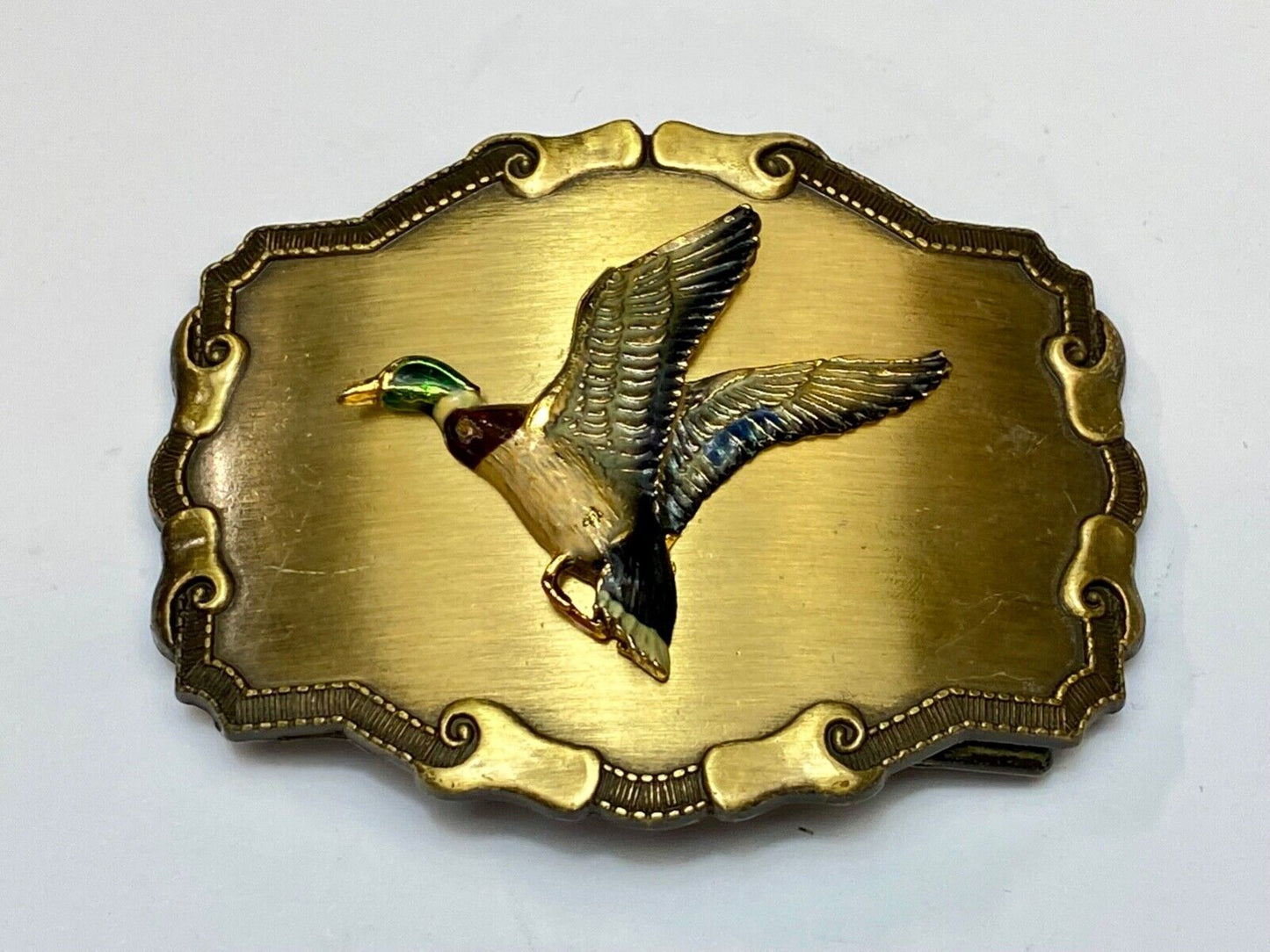 Vintage Duck - western framed flying Bird with green head belt buckle