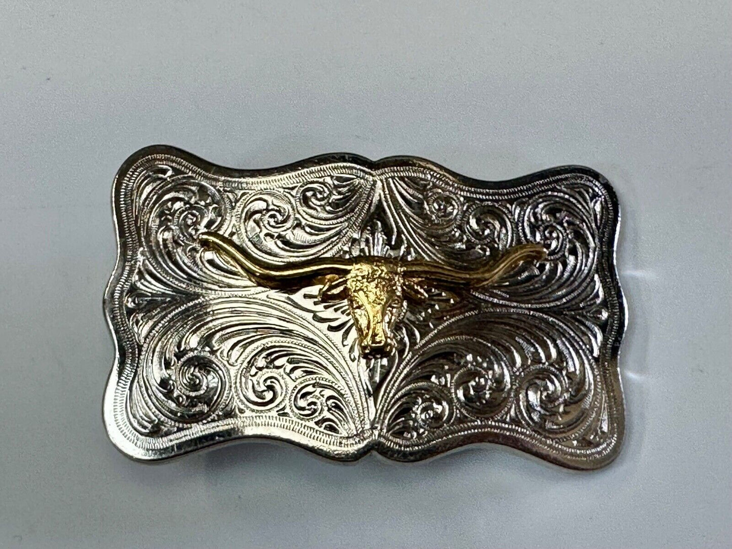The Longhorn cow steer - cowboys cowgirls western two tone belt buckle