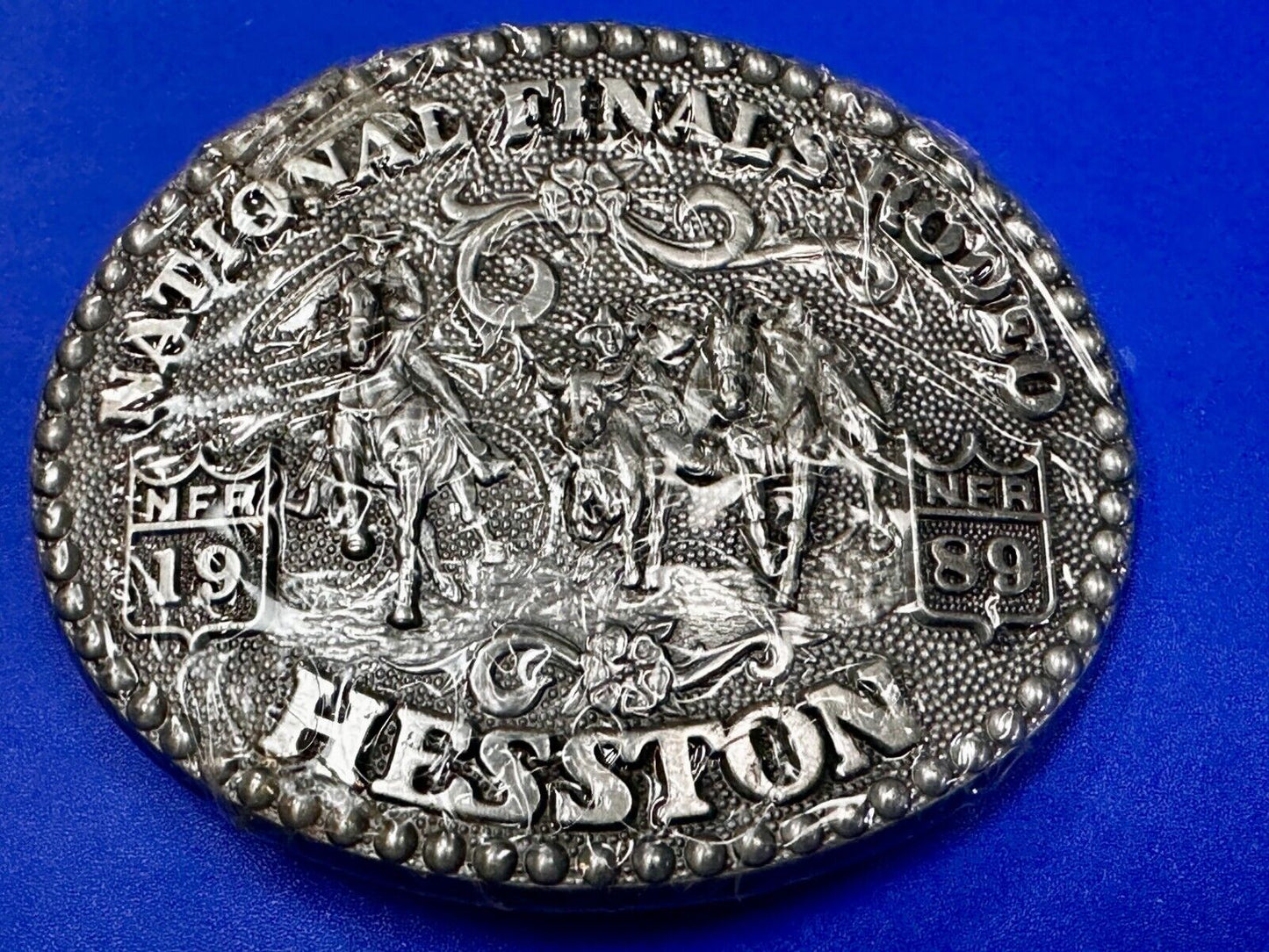 1989 ADM Hesston NFR National Finals Rodeo Cowboys Western NOS Belt Buckle
