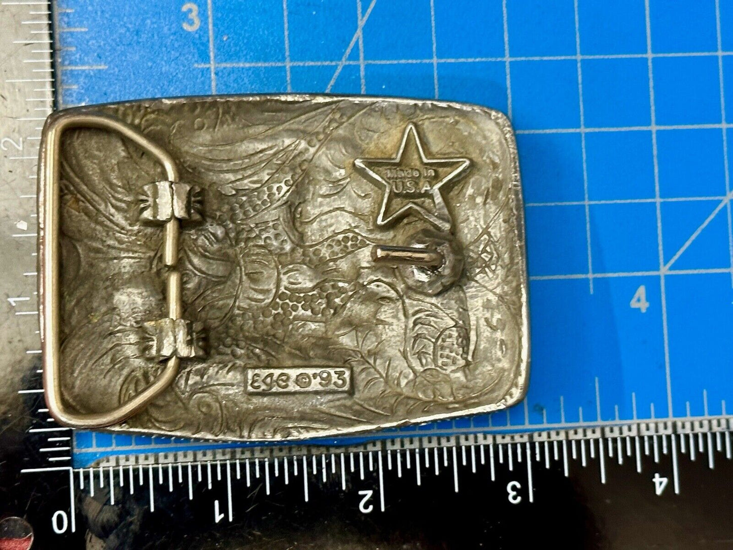 Texas longhorn - Vintage EGE 93 laser diamond etched cut Belt Buckle
