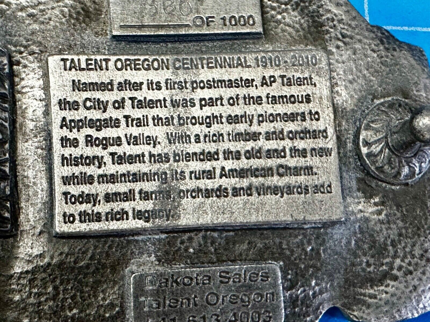 Talent Oregon 2010 Centennial Celebration Belt Buckle by Dakota Sales