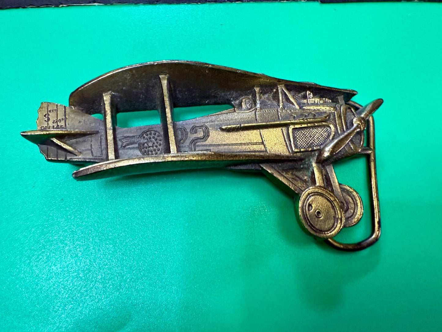 Biplane Airplane Fixed-Wing Aircraft Figural Cutout Vintage 1981 Belt Buckle