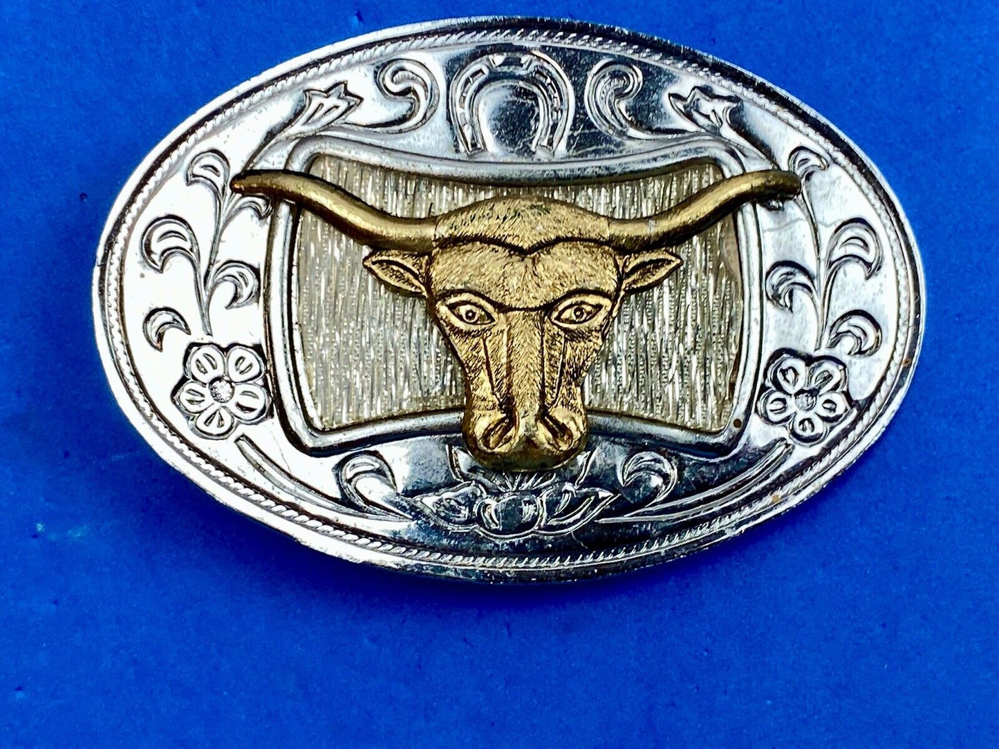 Texas Long Horn Cow Steer Cattle raised western belt buckle - Made in Japan