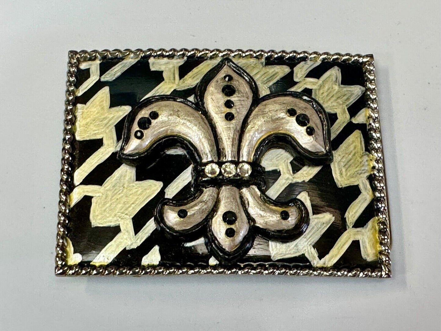 Artisan Whimmg Couture Saints Symbol Fleur de lis Belt Buckle rhinestone accents