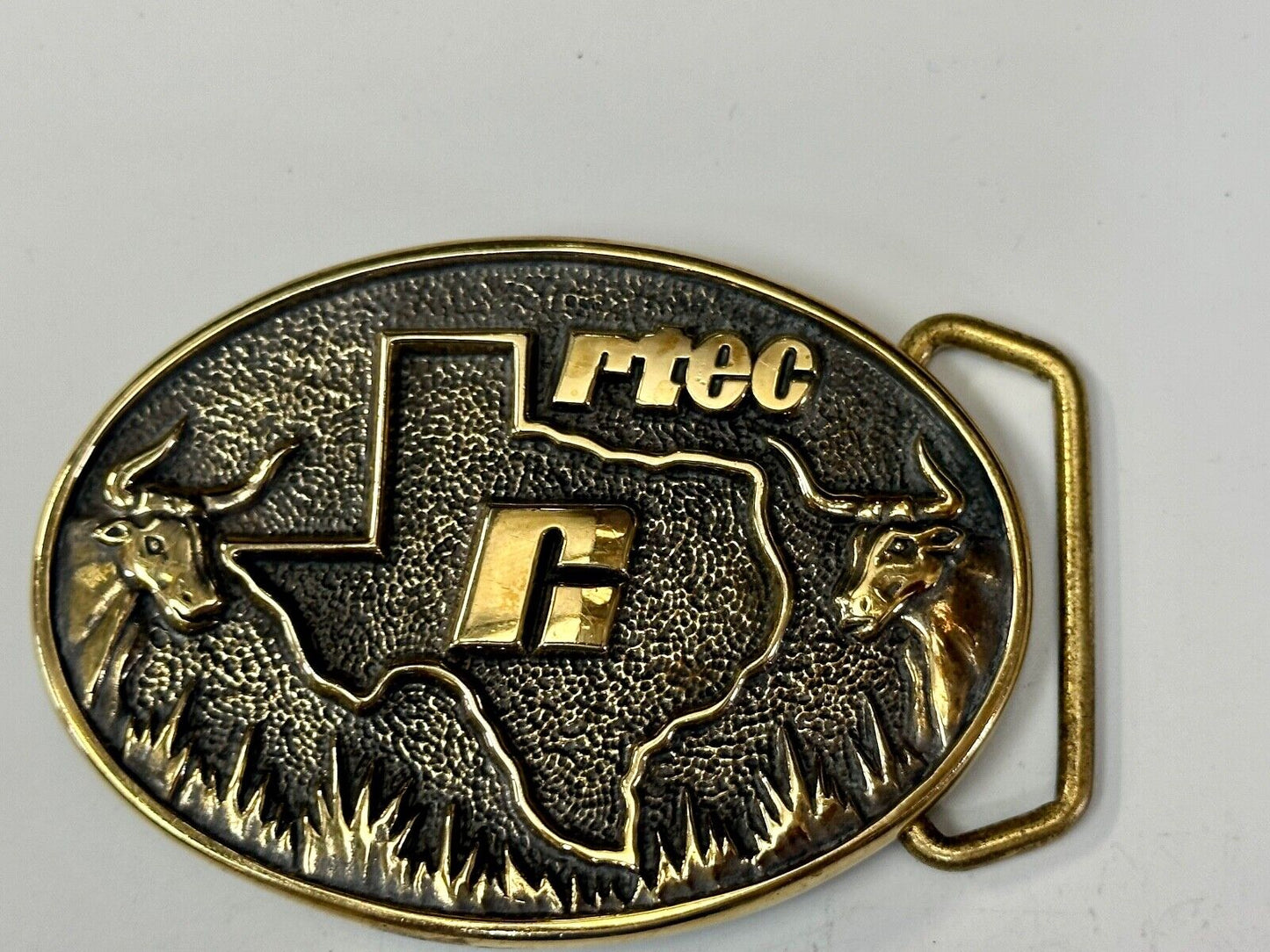 Texas RTEC Cattle Longhorn Cow Brass BTS Cowboy Western vintage belt buckle