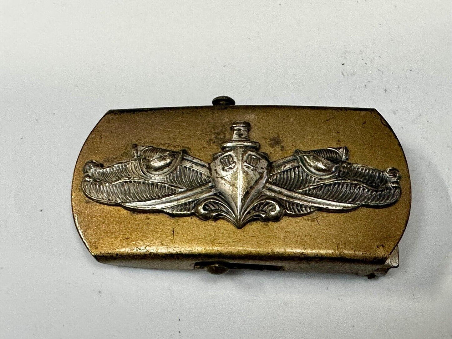 US Navy Air Warfare Specialist Military Silver Brass Tone Vintage Belt Buckle