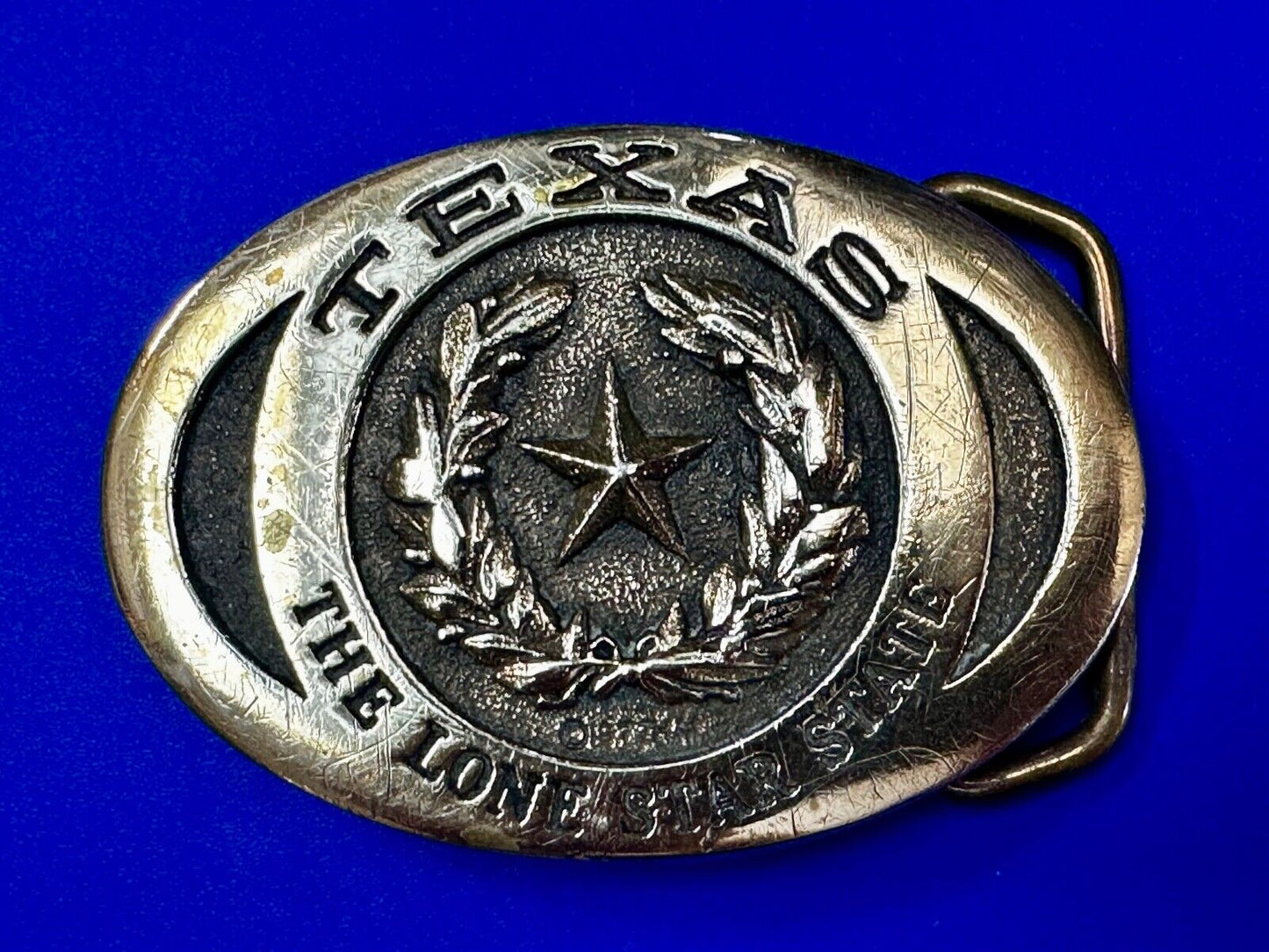 The Great State of Texas Lone Star State Solid Brass 1970s Belt Buckle