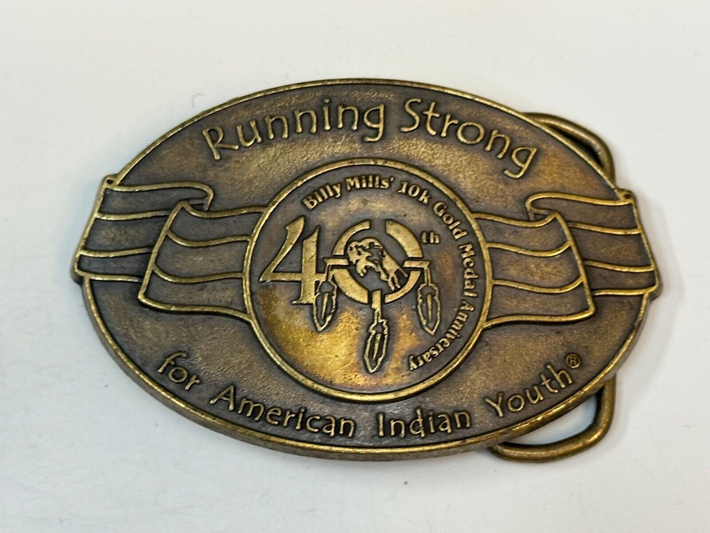 40 years! Native American Indian Youth Running Strong belt buckle