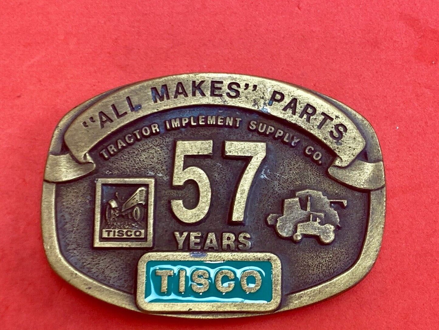 Tisco Tractor Implement Supply 57 years Spec Cast Brass Belt Buckle series 5