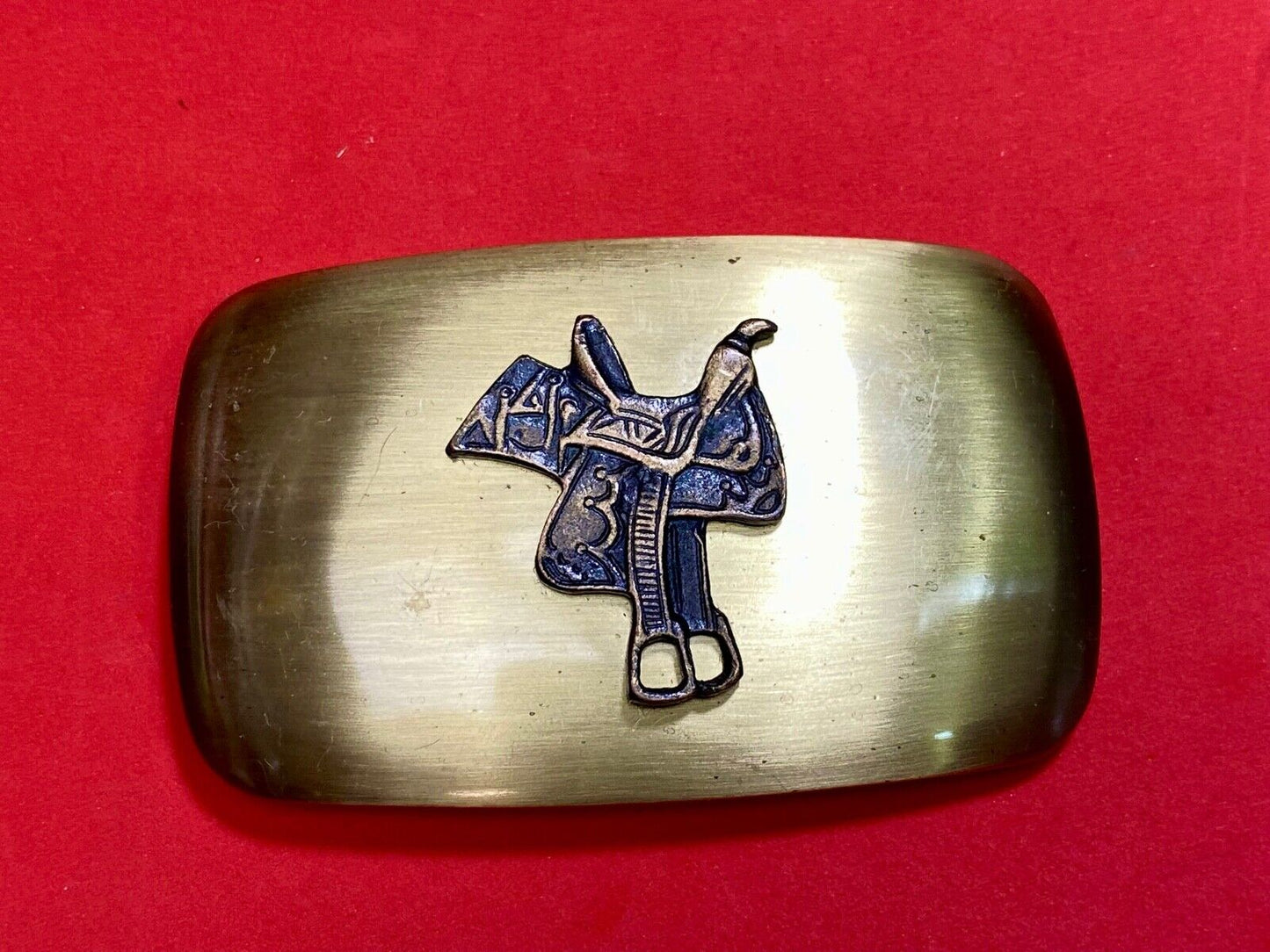 Vintage Chambers Signed Horse Saddle Western Belt Buckle