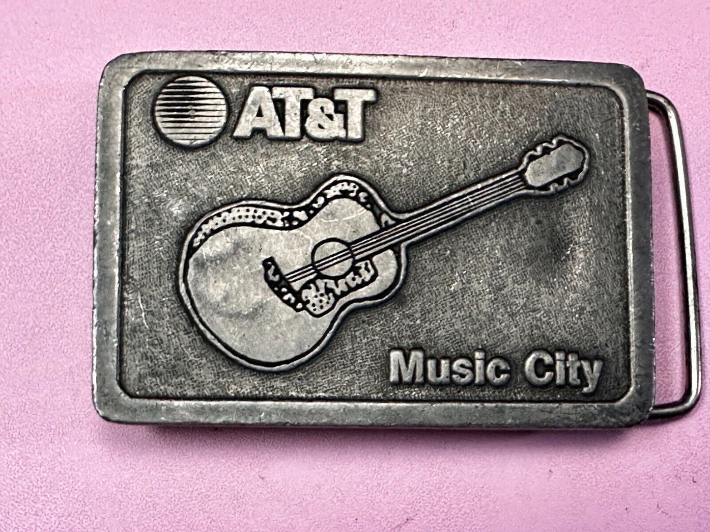 AT&T Nashville Music City Communications Acoustic Guitar Pickers Belt Buckle