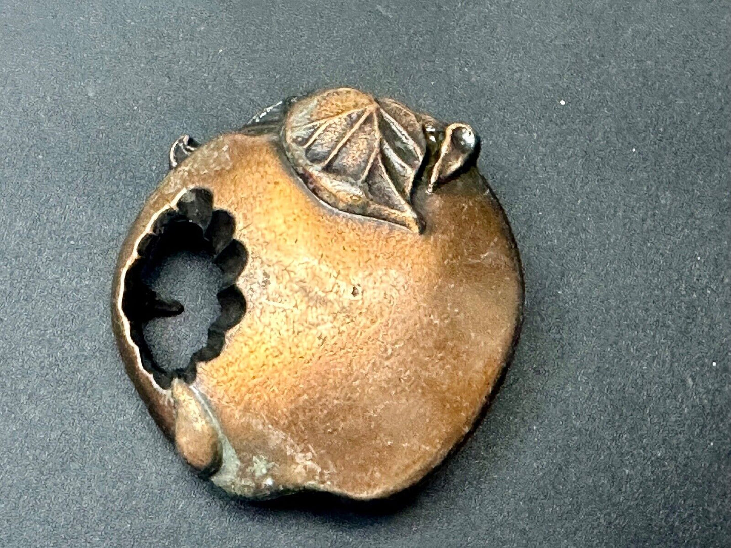 Apple with a bite taken out of it! Vintage figural Belt Buckle
