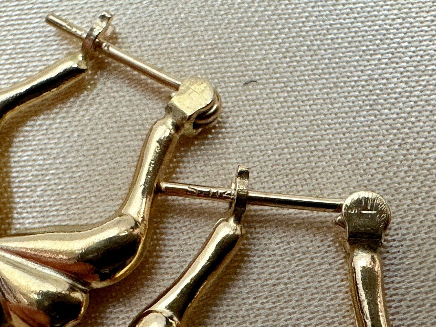 Vintage Art Deco 14K Polished Small Hoop Gold Earrings Puffy Ear Rings