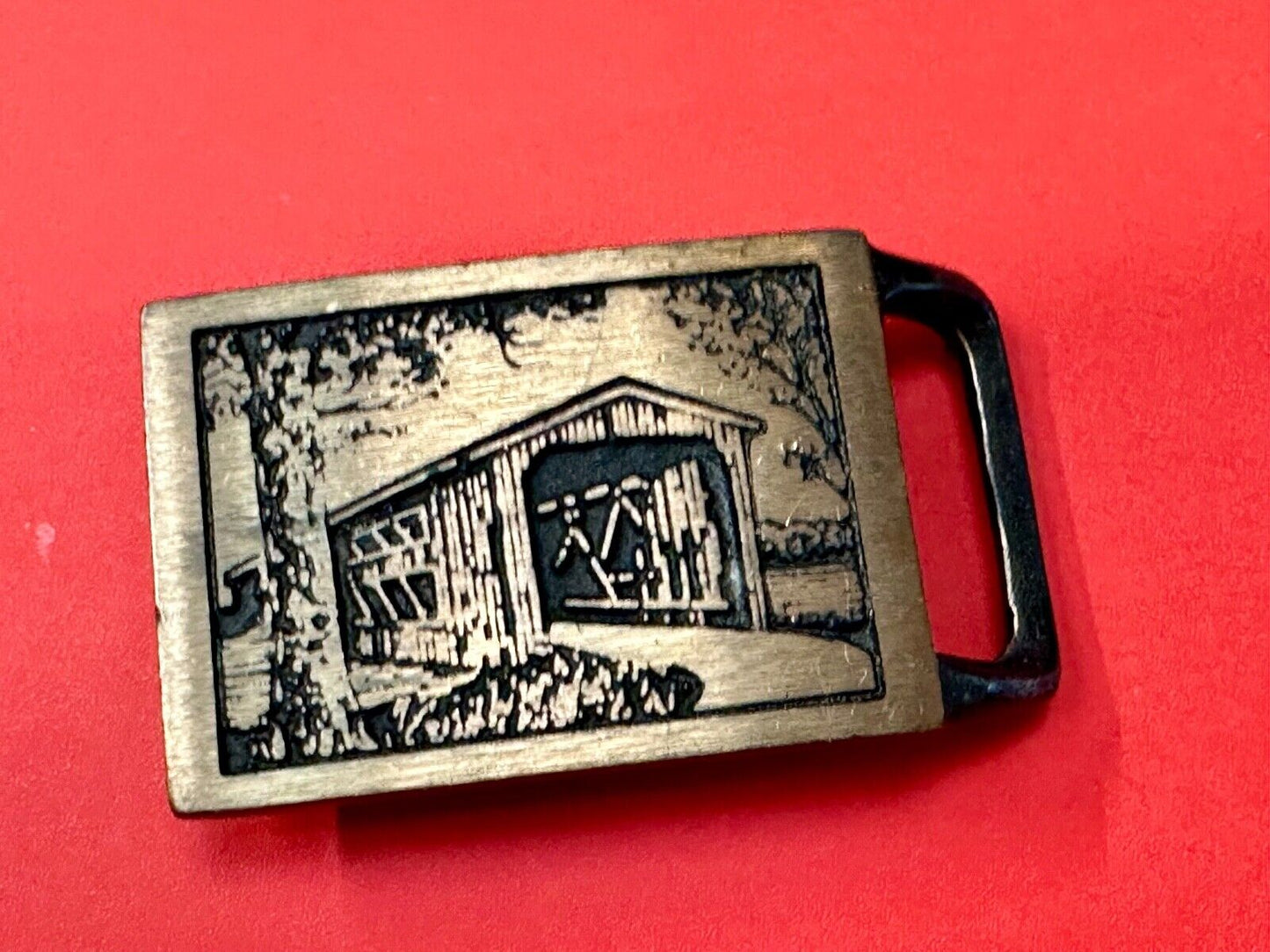 Tech Ether Guild Langley Bridge Covered Bridges Hippie Solid Brass belt buckle